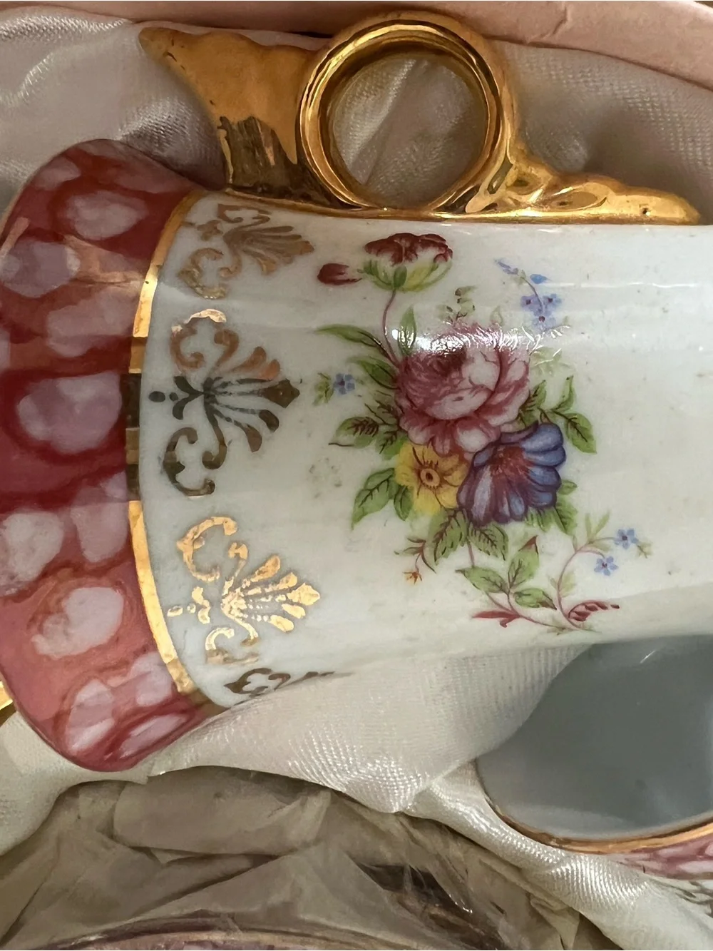 Pink and Gold Floral Porcelain Espresso Cup Set